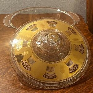Vintage Fire King 2 Qt. MCM Gold Lidded Casserole Dish